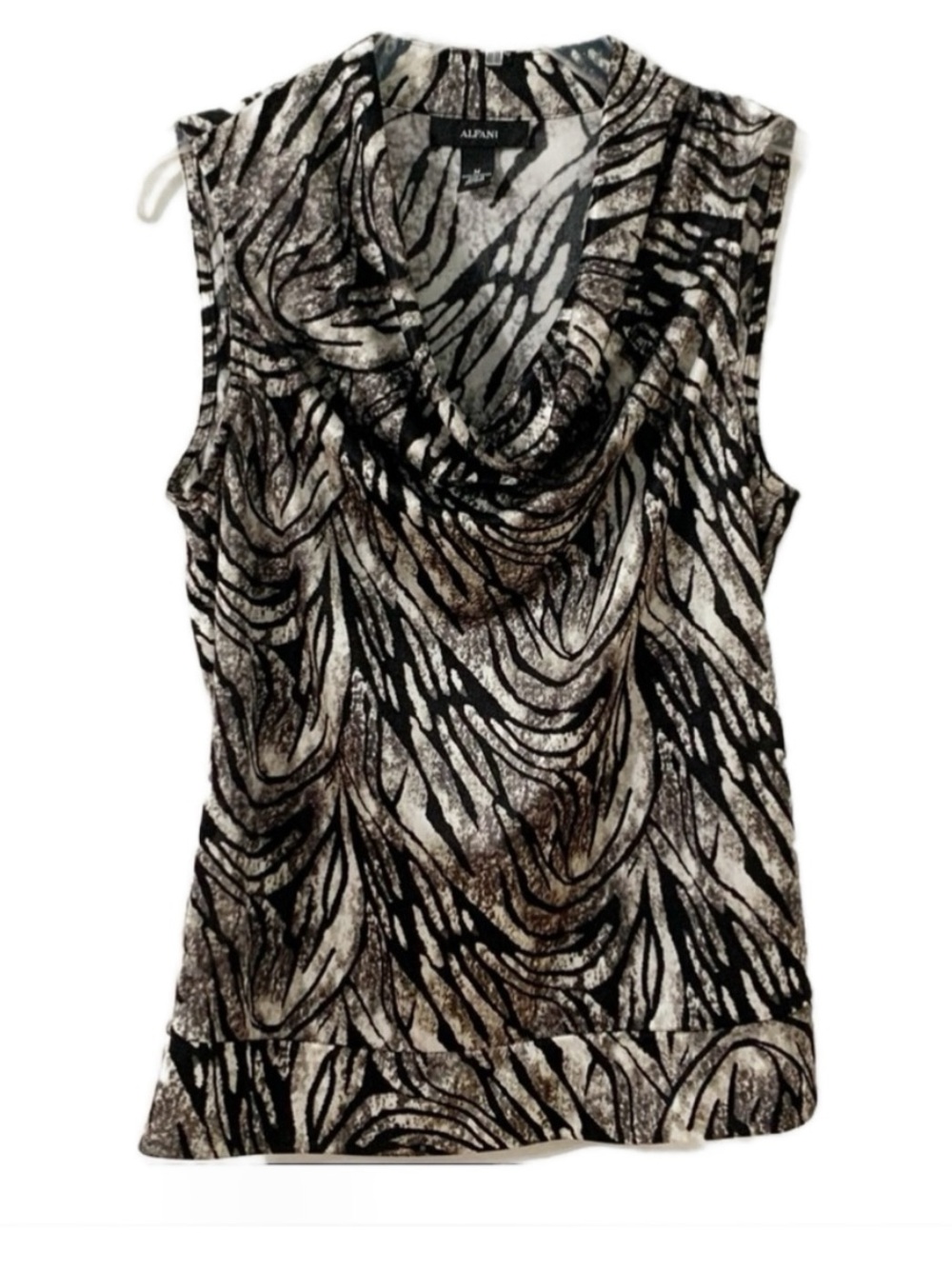 Alfani Animal Print Sleeveless Cowl Neck Blouse Banded Hemline Career Office